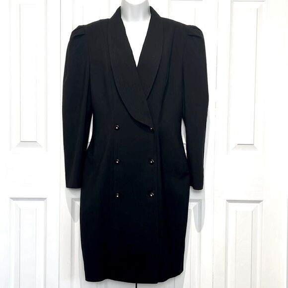 Vintage Rare Wayne Clark‎ Black Wool Double Breasted Coat Dress Size 10 - Picture 1 of 13